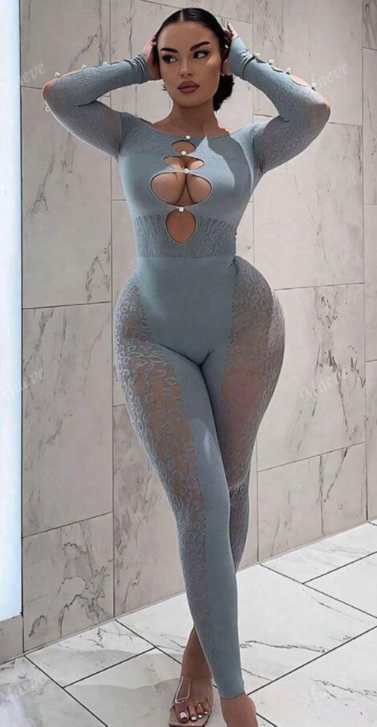 Fishnet Jumpsuit With Pearls