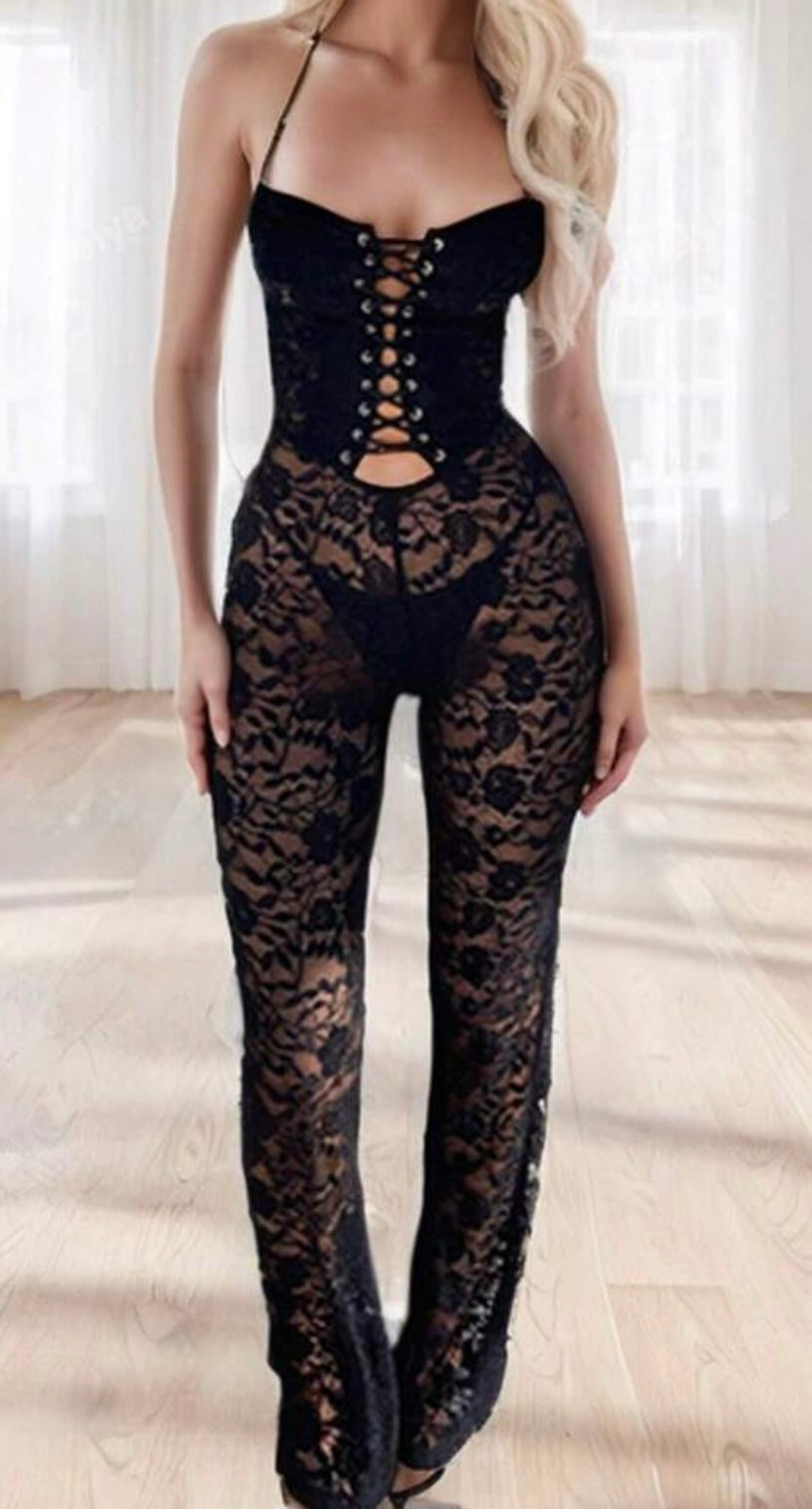 Lace Cross Strap Jumpsuit