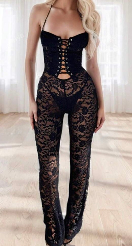 Lace Cross Strap Jumpsuit