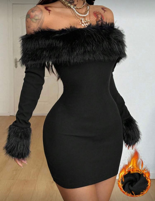 Long Sleeve Fur Dress