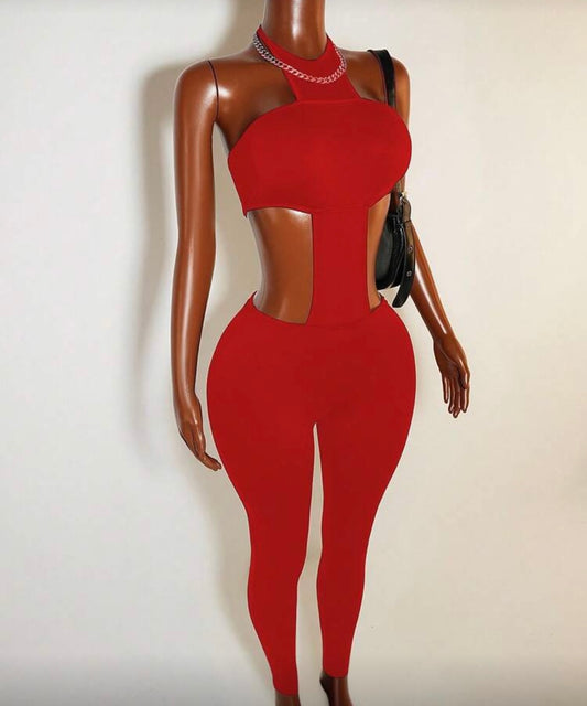 Backless Halter Hollow Out Jumpsuit
