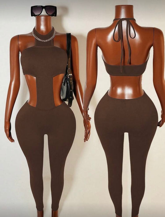 Backless Halter Hollow Out Jumpsuit
