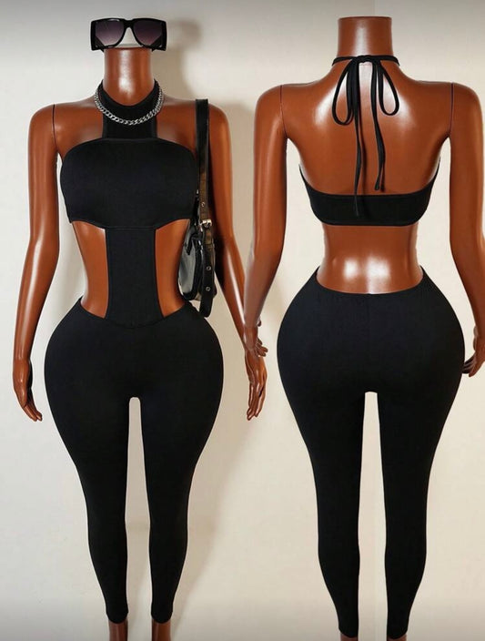 Backless Halter Hollow Out Jumpsuit