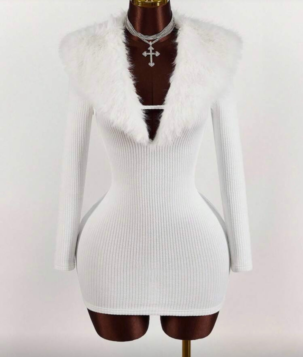 Faux Fur Collar Dress